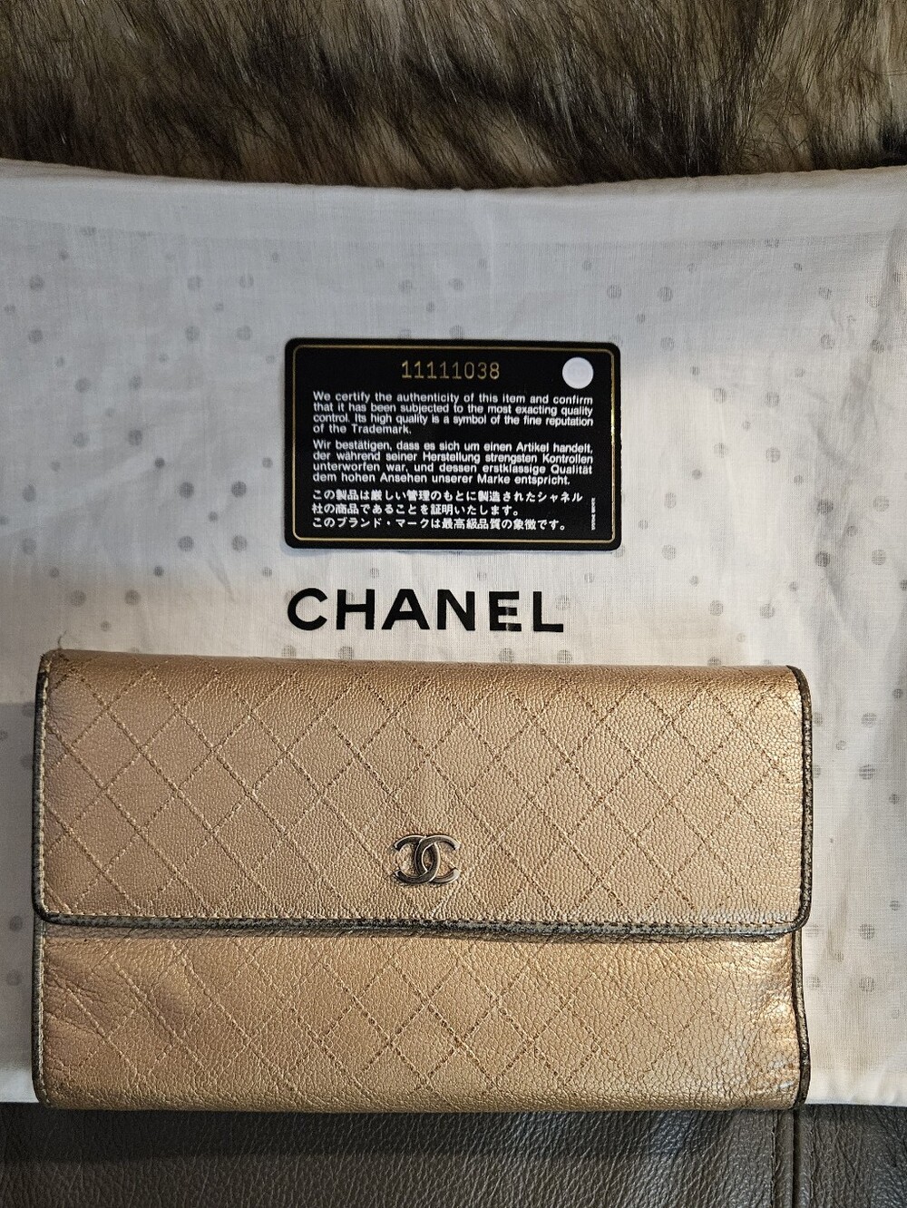CHANEL Metallic Gold Quilted Leather Wallet